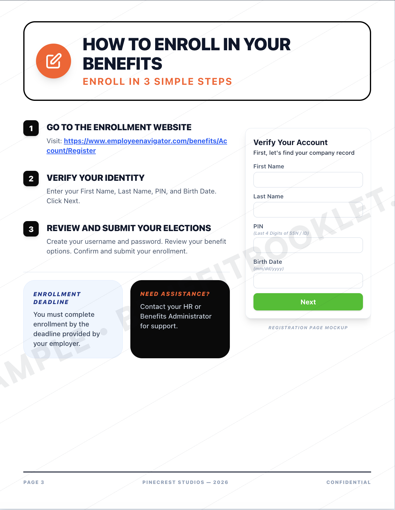 An open employee benefits guide showing plan options and costs